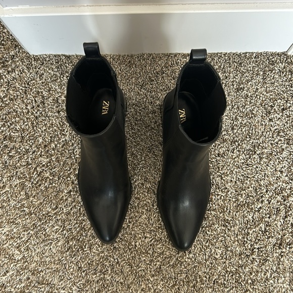 Zara Geometric Heel Pointed Ankle Boot Black - Picture 8 of 13